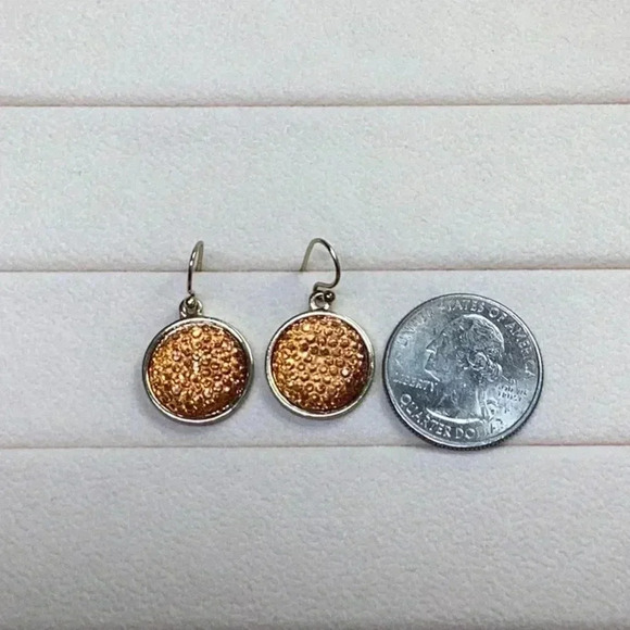 Gold Orange Green Necklace Corded w/ Rhinestone Bling Pendant & Earrings Set - Picture 4 of 4